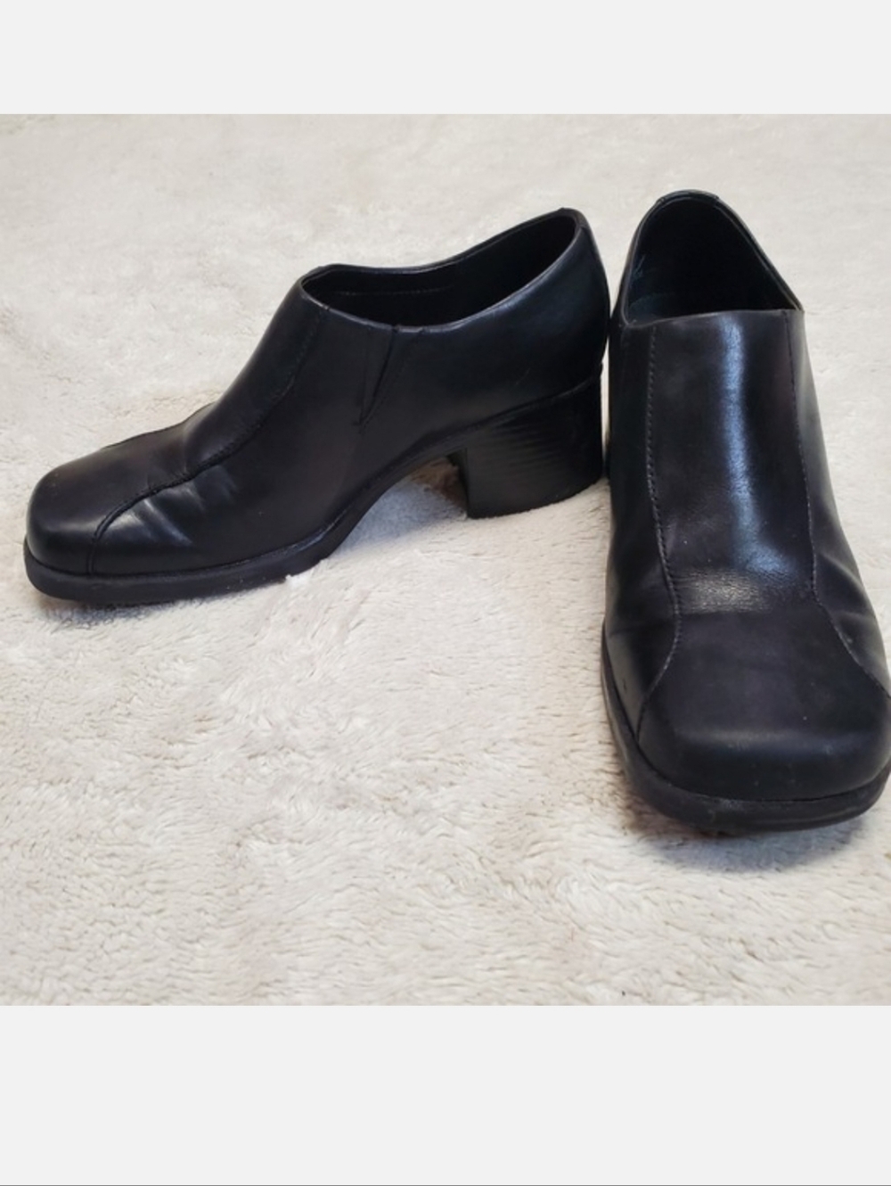 Vintage Clarks Black Leather Chunky‎ Platform Pumps Heel 7 Classic Work
